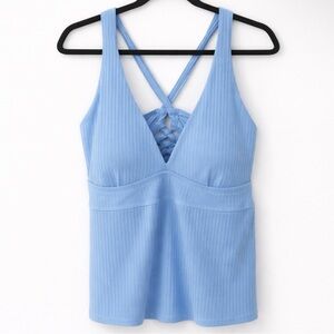 NWT Peri Ocean Ribbed Crisscross Back Tankini Top Light Blue Women’s Plus